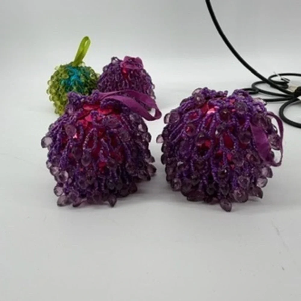 Pier 1 Beaded Bauble Ornaments Set of 6‎ Purple Blue Green Festive Decor